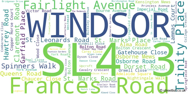 A word cloud for the SL4 3 postcode